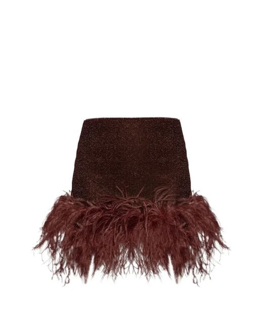 Oseree Brown Feather Mini Skirt