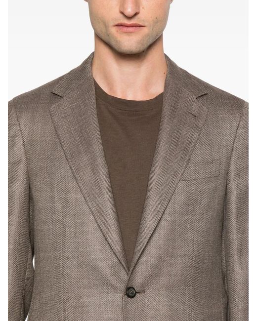 Canali Brown Herringbone Patch-Pocket Jacket for men