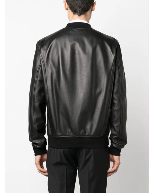 Philipp Plein Black Billy Leather Bomber Jacket for men