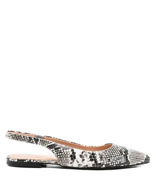 Ballerines À Effet Peau De Serpent Love Moschino en coloris White