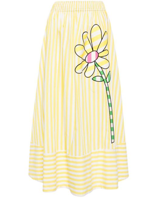 Falda midi a rayas con estampado floral MIRA MIKATI de color Yellow