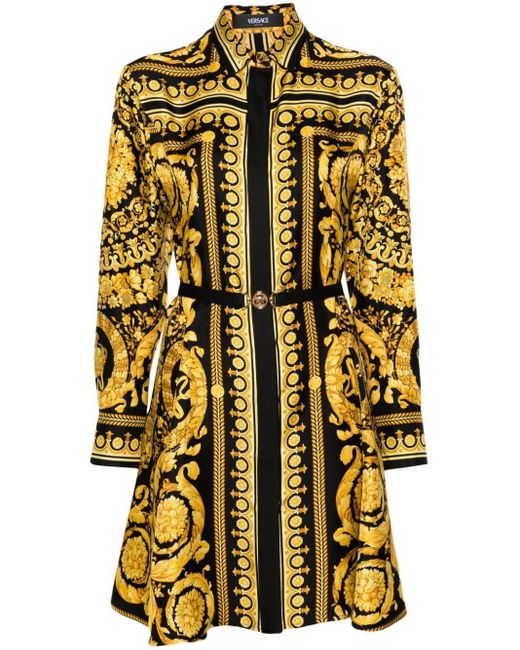Robe courte Heritage en soie à imprimé baroque Versace en coloris Metallic