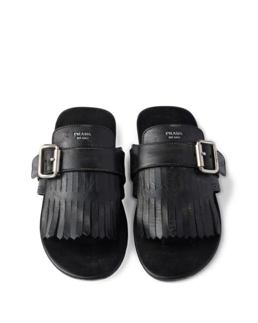Prada Black Shuffle Leather Thong Sandals