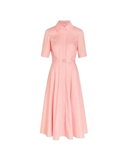 Emilia Wickstead Pink Belted Pleated-Collar Midi Dress