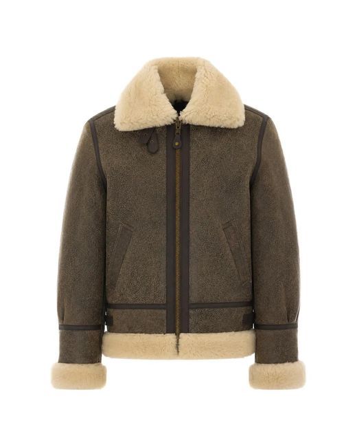 Schott Nyc Brown Shearling-Lined Leather Jacket for men