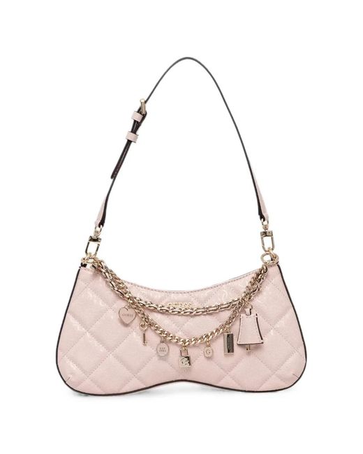 Guess Pink Libby Quilted Charm-Embellished Shoulder Bag