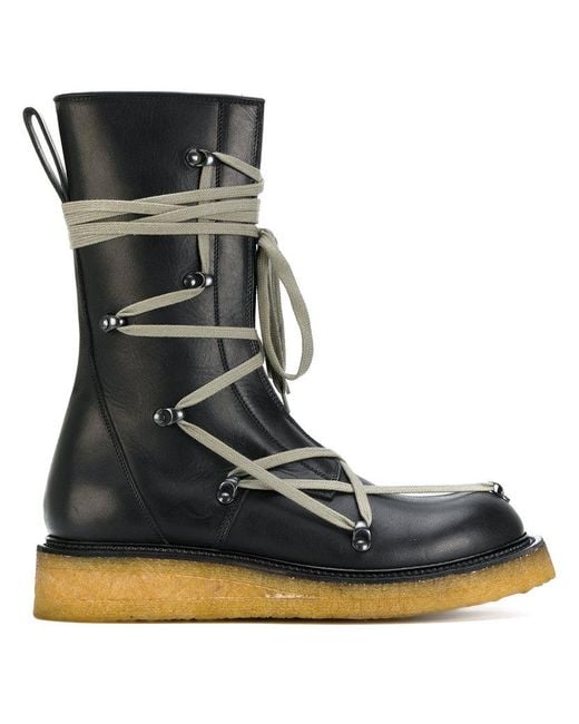 Rick Owens Black Lace Up Creeper Boots for men