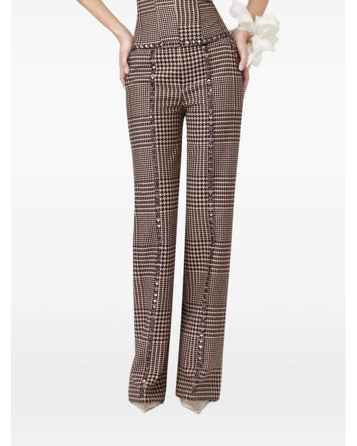 GIUSEPPE DI MORABITO Brown Houndstooth-Pattern Stud-Embellished Trousers