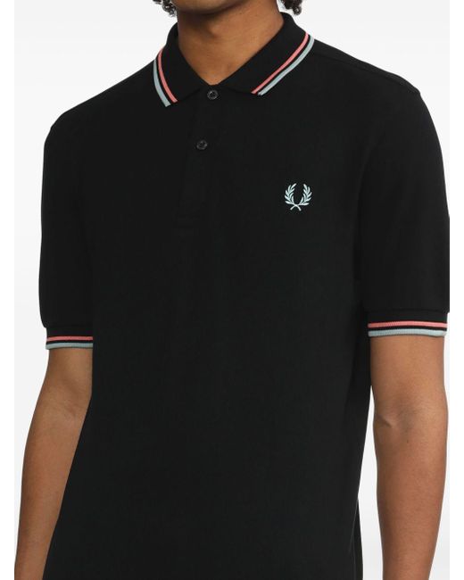 Fred Perry Black Stripe-detail Cotton Polo Shirt for men