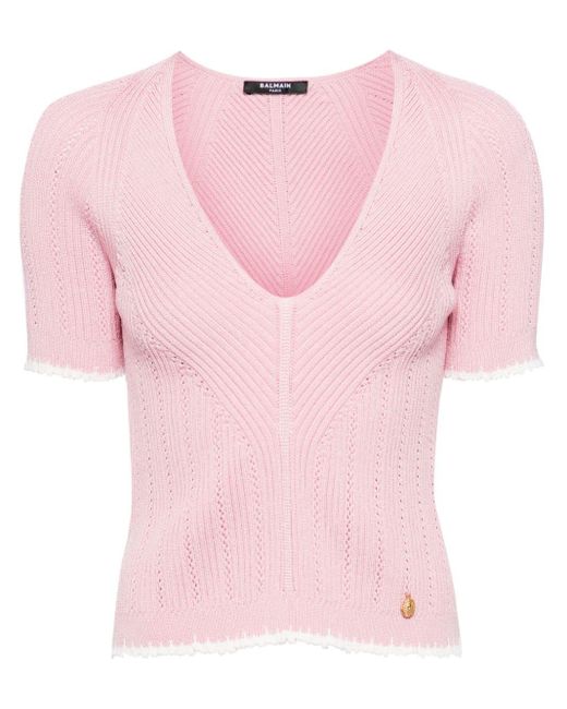 Balmain Pink Ribbed-knit Top