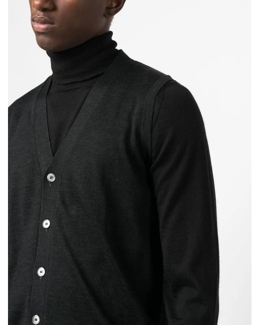Fedeli Black V-Neck Sleeveless Virgin-Wool Cardigan for men