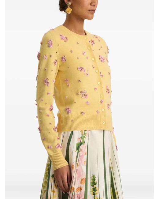 Oscar de la Renta Yellow Crystal-Embellished Cardigan