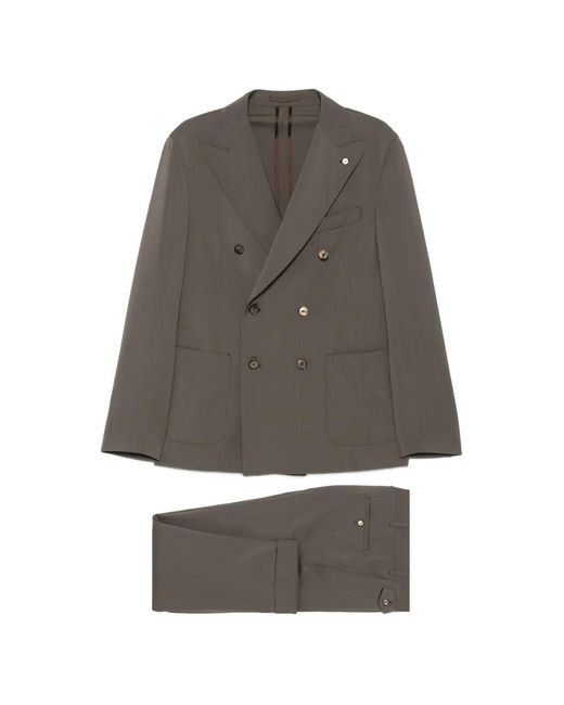 Luigi Bianchi Gray Double-Breasted Buttoned Suit for men