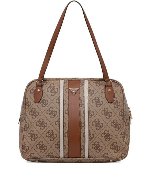 Guess Brown Monogram-Pattern Laptop Bag