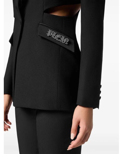 Philipp Plein Black Logo-Plaque Cut-Out Blazer