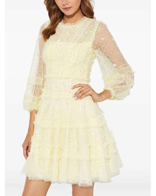 Needle & Thread Natural Sequin-Embellished Mini Dress