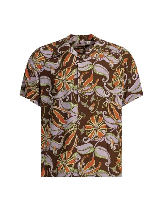 Sun Surf Brown Spider Lily Floral-Print Short-Sleeve Shirt for men
