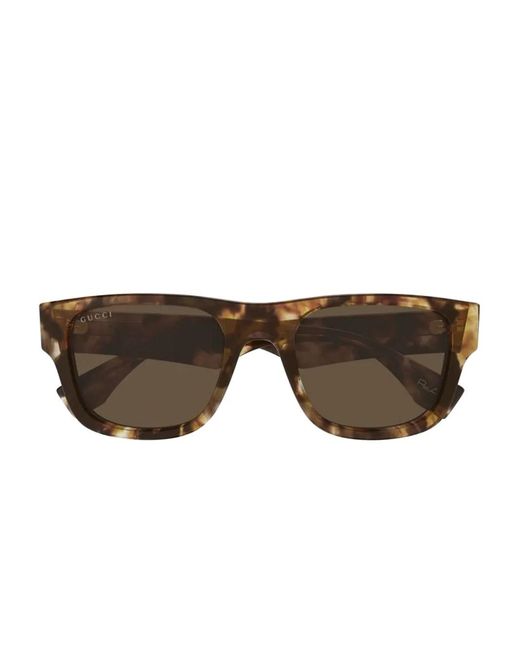 Gucci Brown Havana-Pattern Square-Frame Sunglasses for men