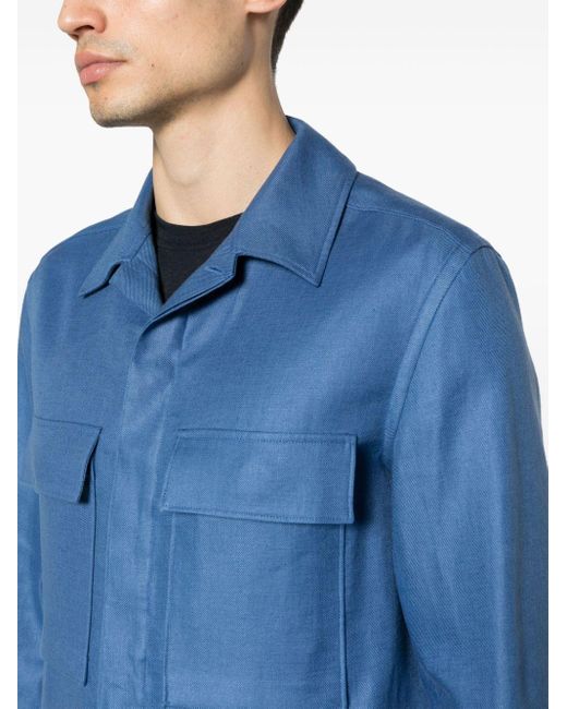 Zegna Leinenhemd aus Interlock-Twill in Blue für Herren