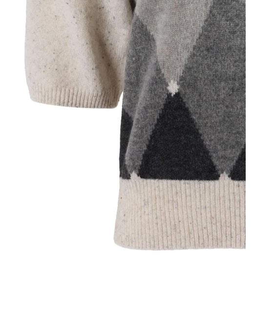Ballantyne Gray Diamond-Pattern Wool Sweater