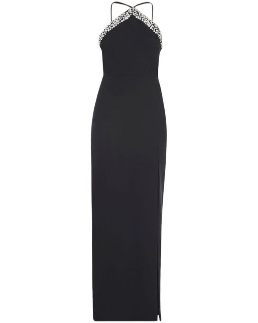 Monique Lhuillier Black Crystal-embellished Halterneck Dress