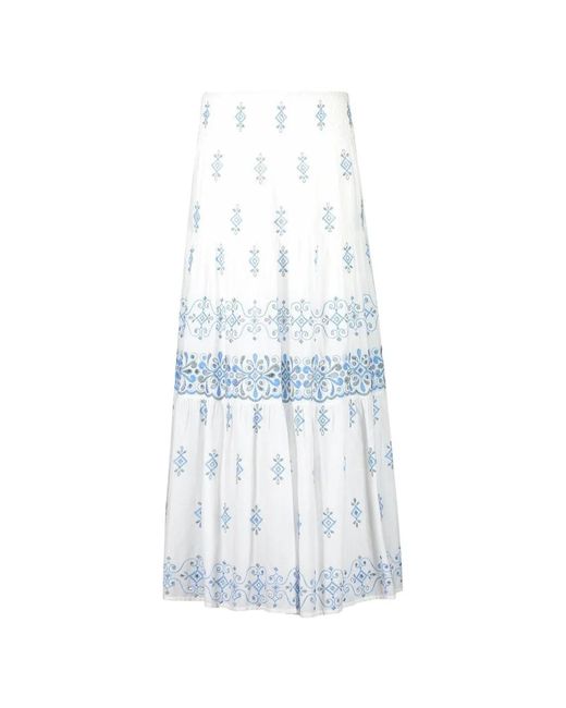 Temptation Positano White Sorbetto Embroidered Midi Skirt