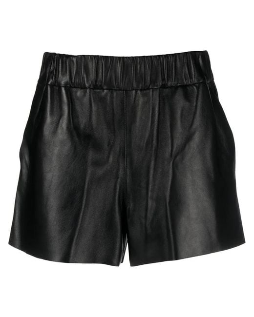 RED Valentino Black Elasticated Waist Leather Mini Shorts