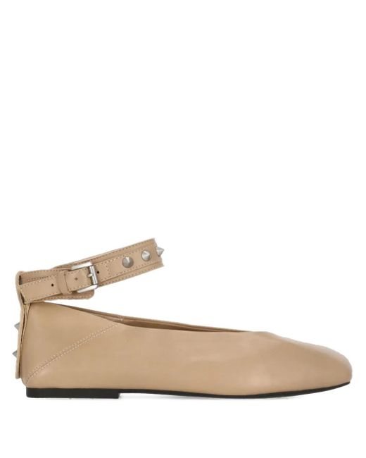 Ash Natural Studded Ankle-Strap Flat Pumps