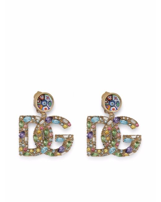 Dolce & Gabbana Metallic Embellished Logo-plaque Earrings