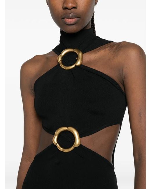 Cult Gaia Black Ring-Detail Cut-Out Midi Dress