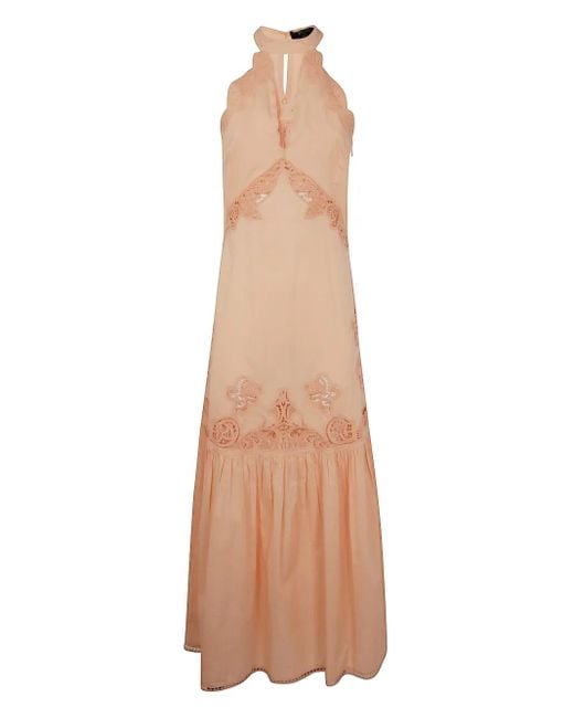 Twinset Natural Maxi Broderie-Anglaise Halterneck Dress