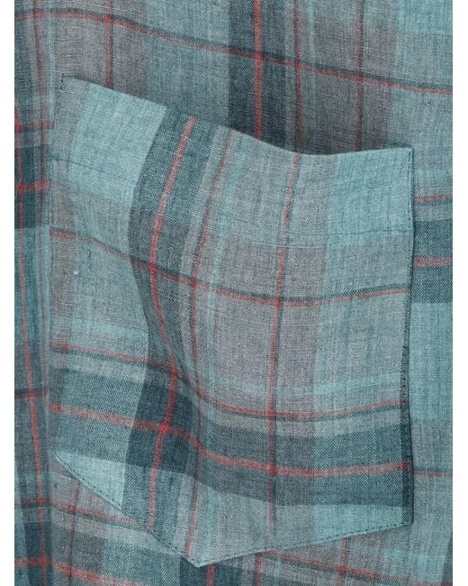 Magliano Blue Check-Pattern Linen Shirt
