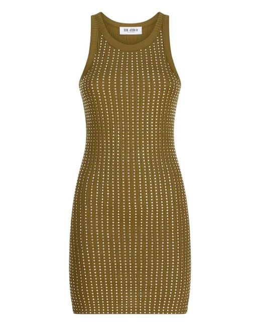 The Attico Green Ribbed Embellished Midi Dress