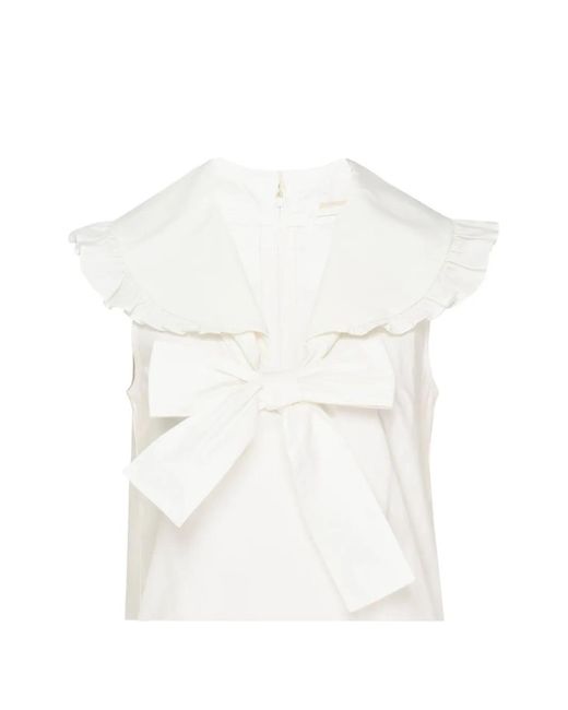 ShuShu/Tong White Ruffled Bow-Detail Top