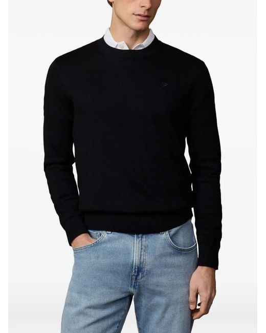 Hackett Black Embroidered Cotton-Knit Sweater for men