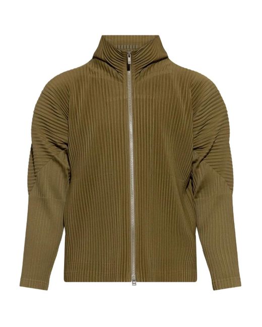 Homme Plissé Issey Miyake Green Zip-Up Jacket With Ribbed Texture for men