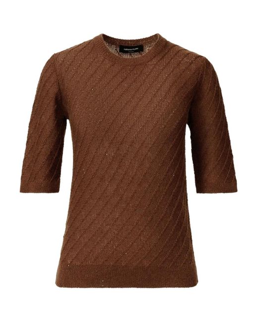 Fabiana Filippi Brown Sequin-Embellished Ribbed-Knit Jumper