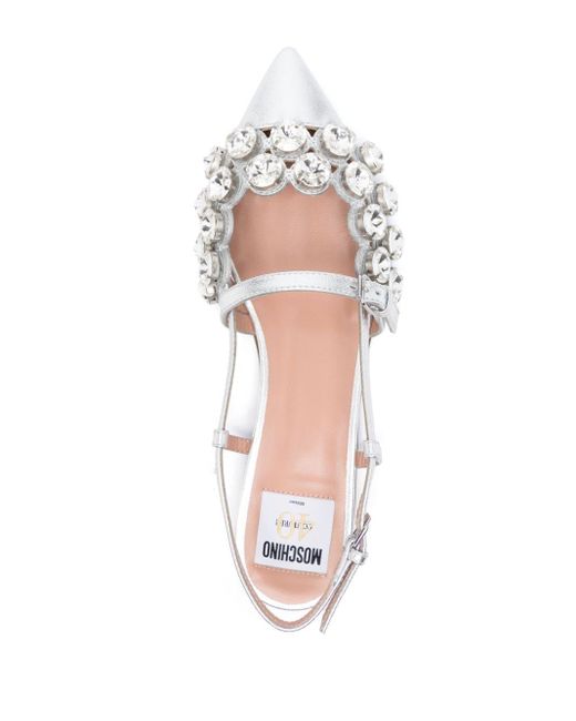 Moschino White Rhinestone-embellished Ballerina Shoes