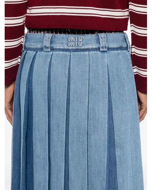 Miu Miu Blue Jeansrock Mit Falten