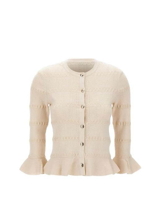 Liu Jo Natural Ruffled-Cuff Buttoned Cardigan