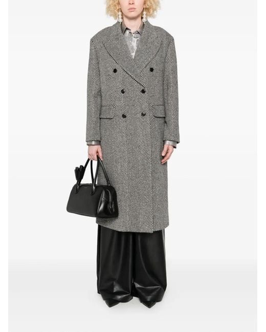 Ermanno Scervino Gray Herringbone-Pattern Double-Breasted Coat