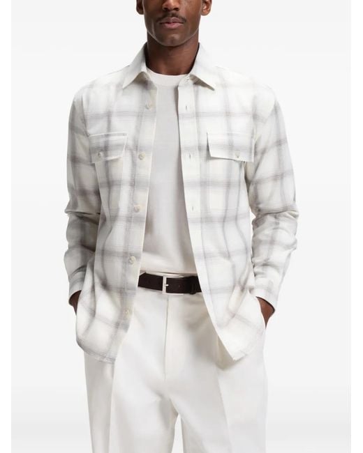 Boss White Chemise À Carreaux Et Poche À Rabat for men