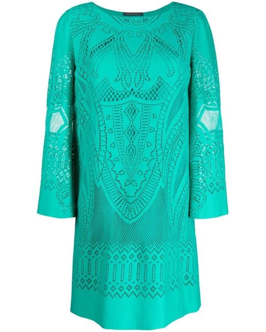 Alberta Ferretti Blue Perforated Shift Dress
