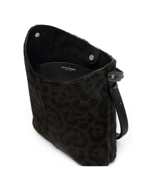 Maison Margiela Black Leopard-Print Calf-Hair Tote Bag