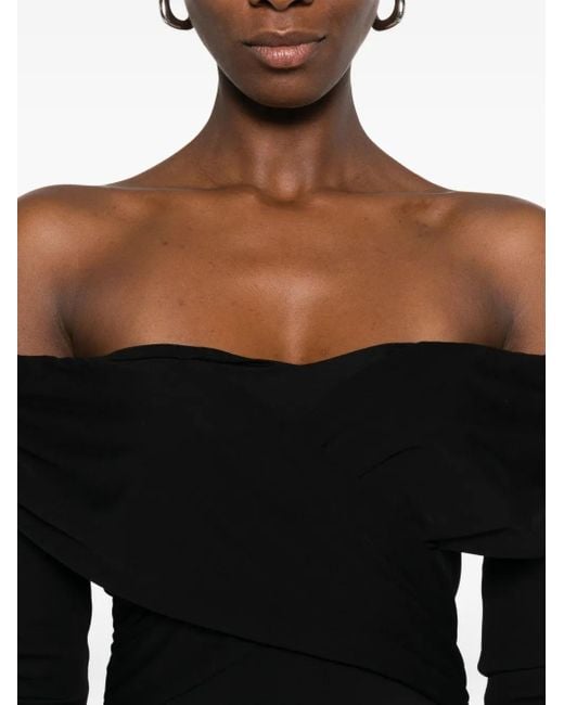 ROSERRY Black Tuscany Off-Shoulder Wrap Midi Dress