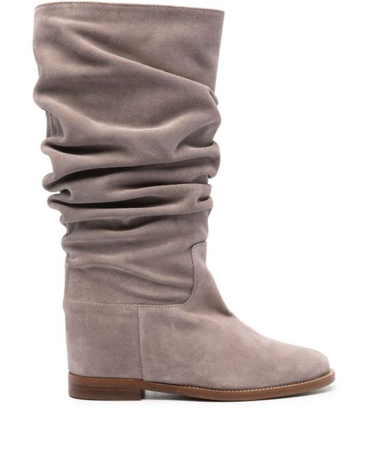 Via Roma 15 Brown Ruched Suede Flat Boots