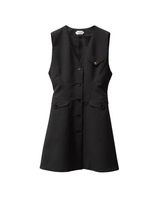 Versace Black Button V-Neck Dress