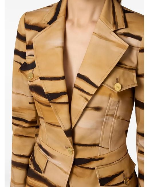 Elisabetta Franchi Natural Drill Jacket With Tiger Print