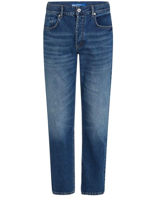 Karl Lagerfeld Blue Whiskering-effect Tapered-leg Jeans for men