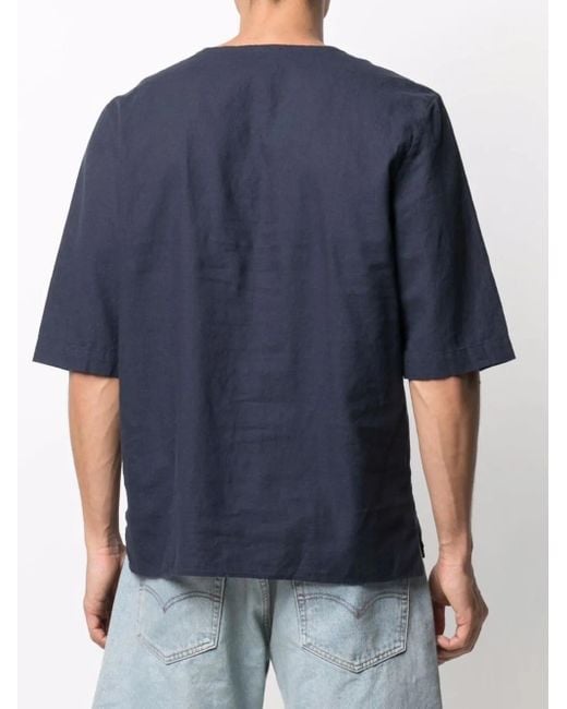 Dell'Oglio Blue Short-Sleeve Linen T-Shirt for men